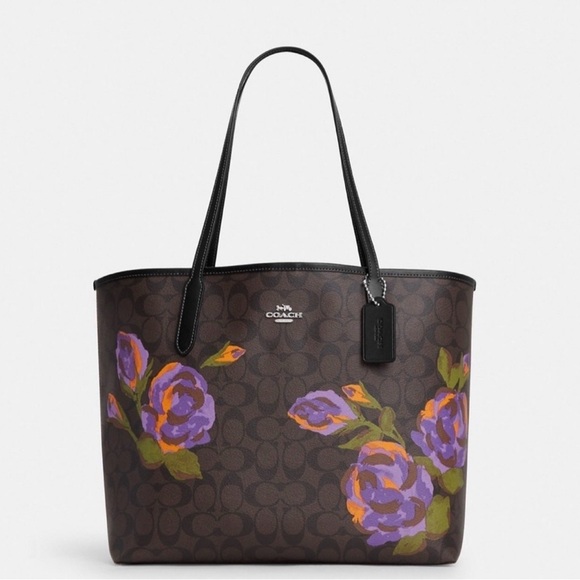 Coach Handbags - Coach City Tote in Iris Rose Print & Brown 💐